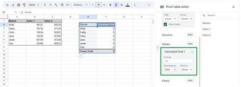 google sheets pivot calculated field